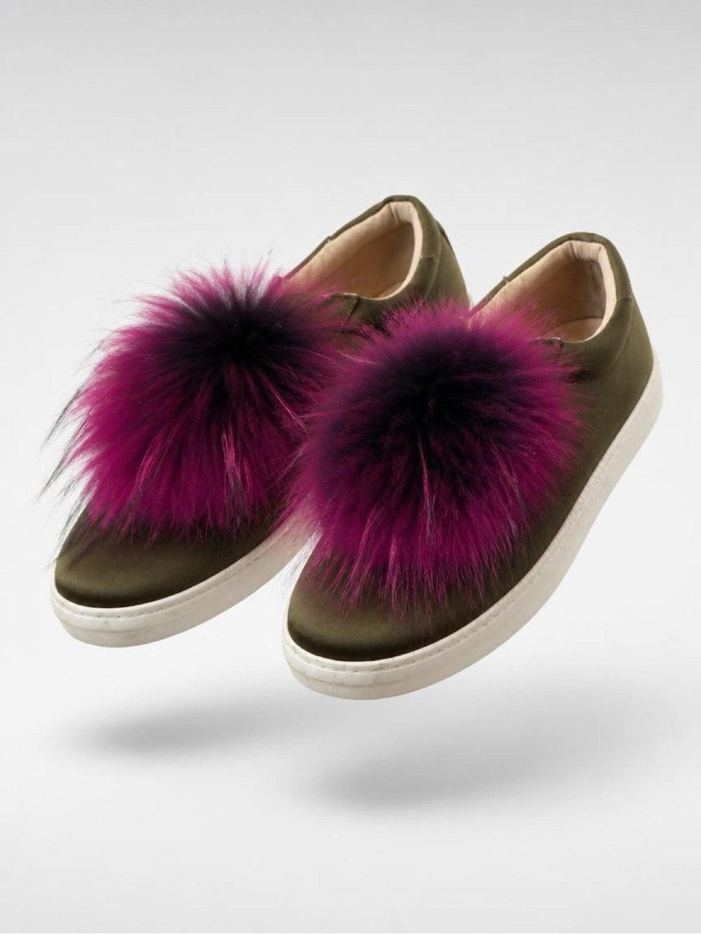 Kurt Geiger Olive Slip-On Sneakers with Magenta Pom